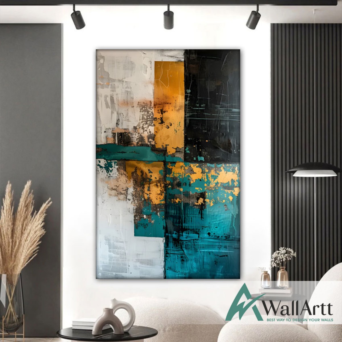 Petrol Blue II Abstract Textured Partial Oil Painting
